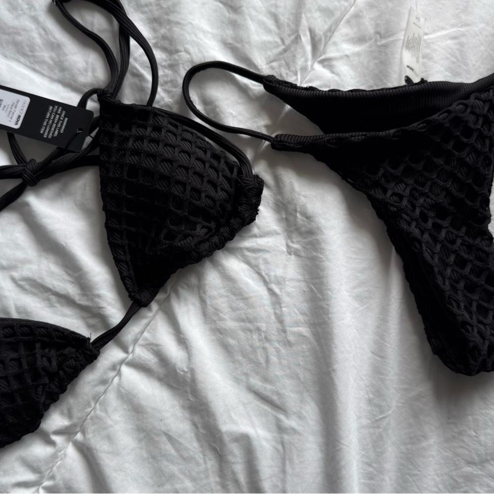 Fashion Nova Textured Black Bikini Set